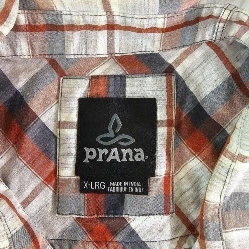 Prana Tamarack Shirt Men's XL Plaid Short Sleeve Button Up Organic Blend